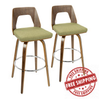 Lumisource B30-TRILOR WLGN2 Trilogy Mid-Century Modern Barstool in Walnut and Green Fabric - Set of 2